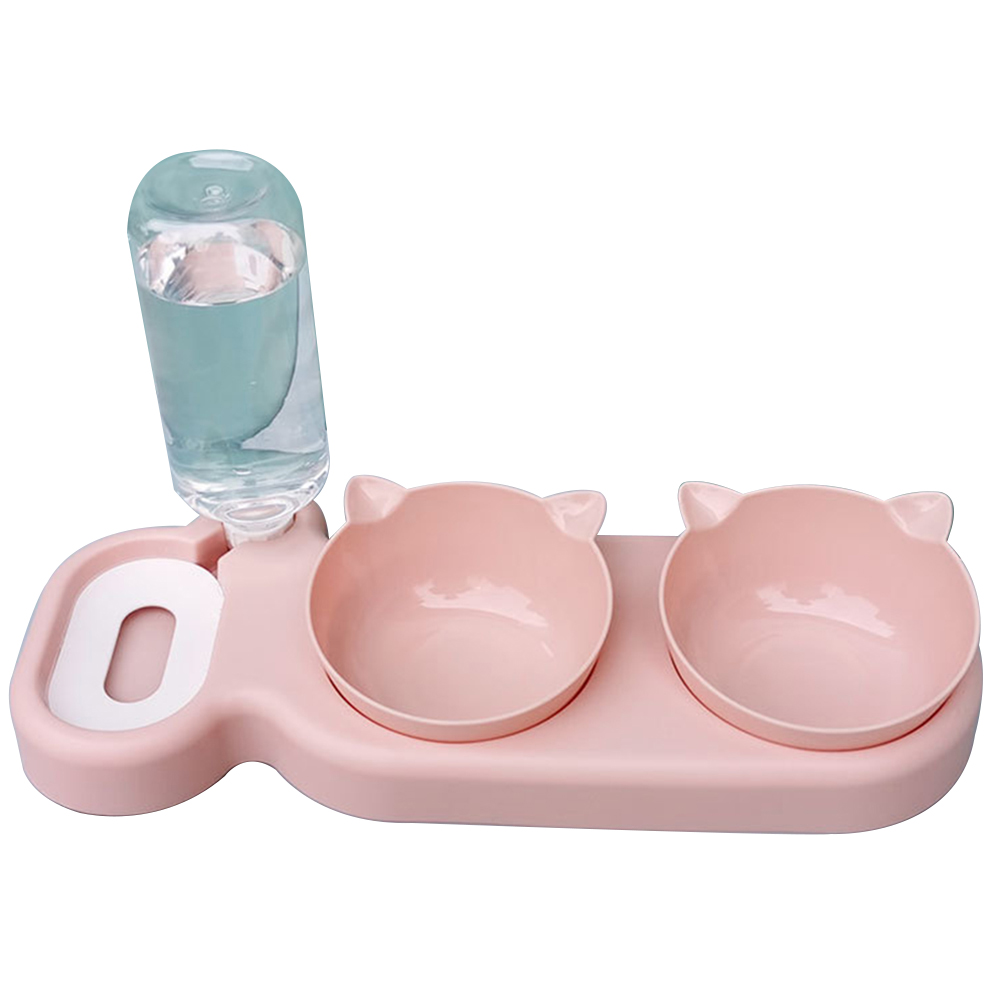 Automatic Pet Water Dispenser Double Bowl Cat Water Storage Food Container Basin Anti-overturning Waterer Feeder Pets Dish Bowl: Pink