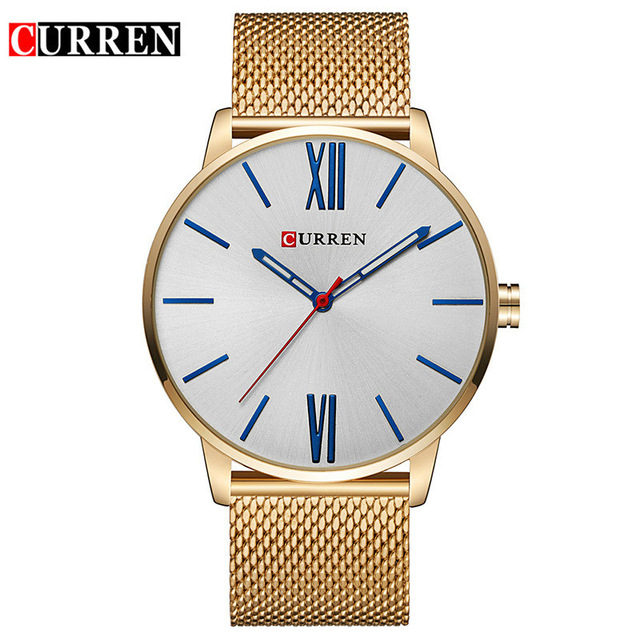 Reloj de pulsera CURREN de clásico para , reloj de cuarzo informal a la , reloj de pulsera de acero inoxidable para hombre, reloj masculino: gold white
