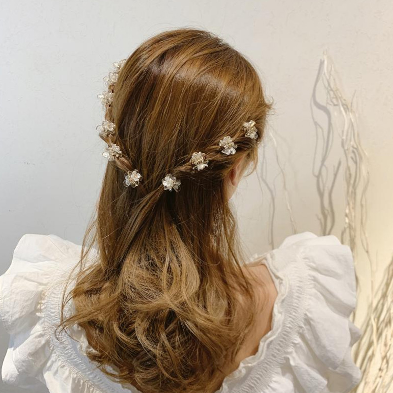 Coleteros geométricos minimalistas coreanos para mujer, pinza para cabello de flores, diamantes de imitación, transparente, pequeño, cangrejo, para