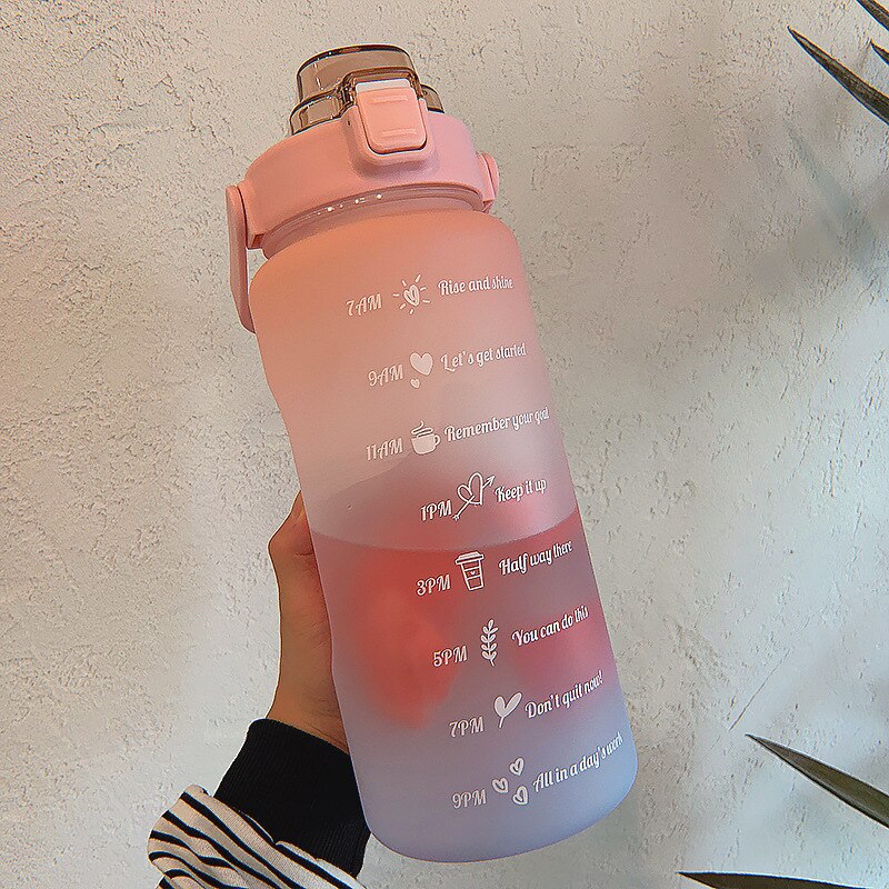 2 liter tritan sportsdrikkeflaske vannflaske bpa-fri sportsdrikk flaske sugerør til sport vann sykkel treningsstudio camping utendørs: 2l rosa blå