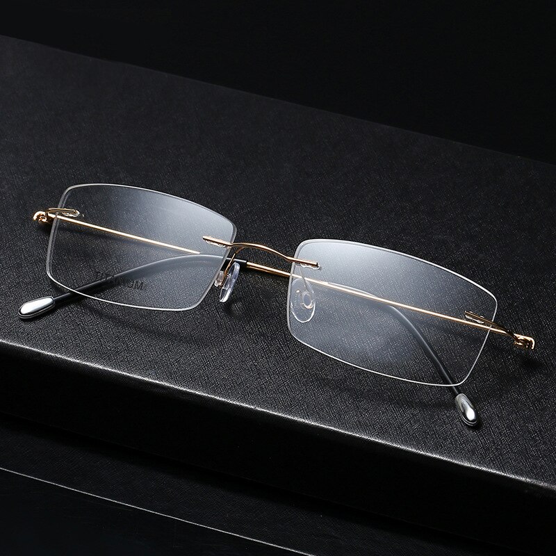 Hand-Made Ultralight Titanium Brilmontuur Mannen Klassieke Rechthoek Randloze Brillen Mannelijke Frameloze Recept Optische Eyewear