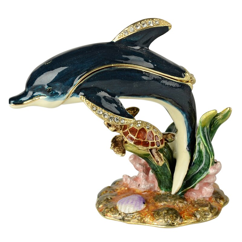 Boîte à bibelots en forme de dauphin, boîte à bijoux en métal, boîte à souvenirs à charnière, artisanat nautique