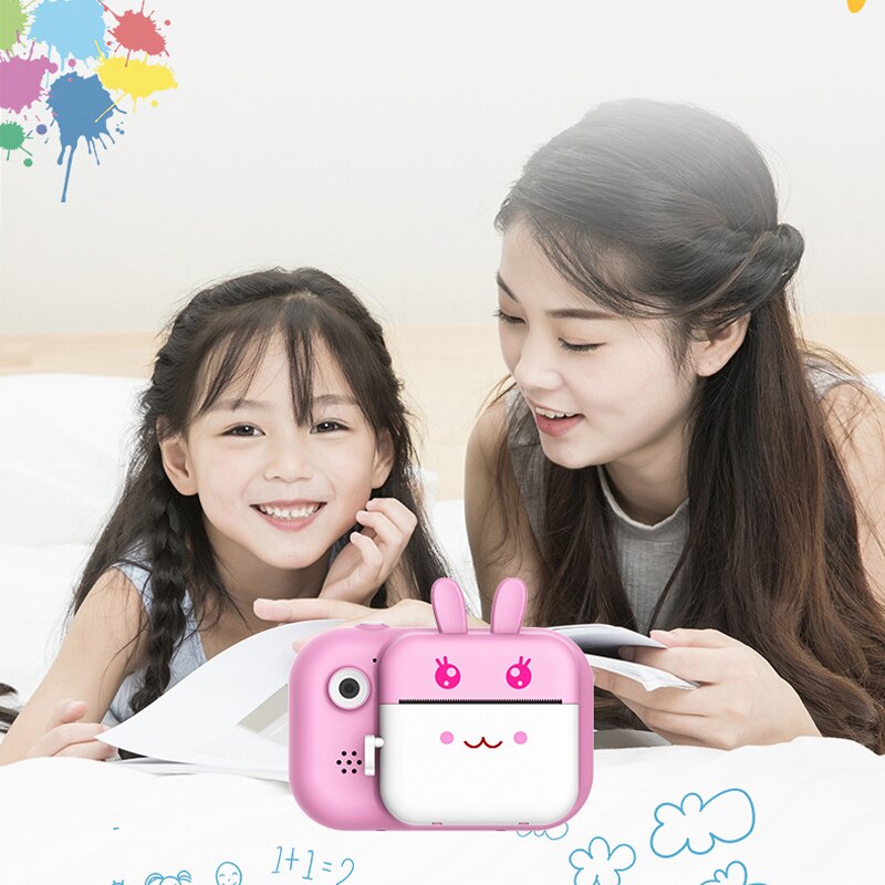 Nyeste børn instant print kamera drejelig linse 1080p hd børn kamera legetøj med termisk fotopapir uden 32gb tf kort