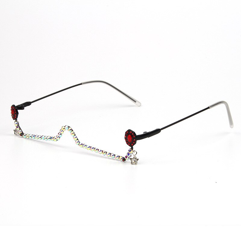 47163 Water Pendant Half Frame Rhinestone Glasses Frame Women Diamond Chain Ladies Shades Lensless Handmade Eyewear: red