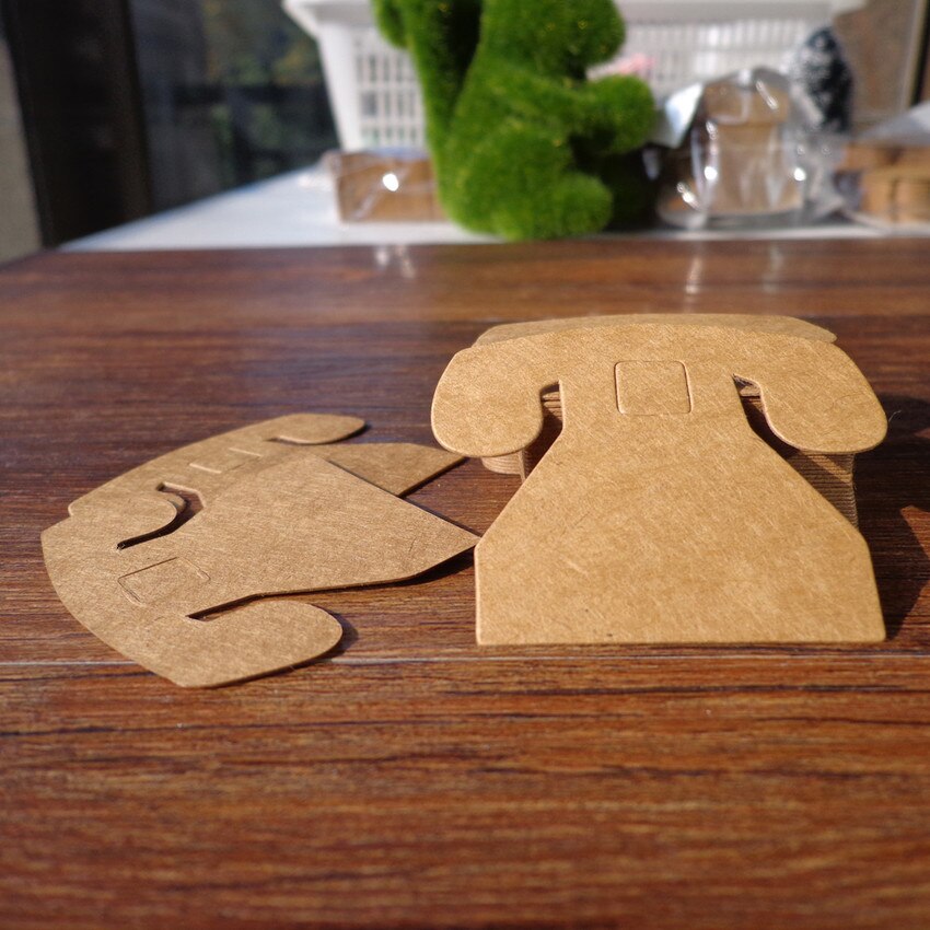 50pcs Lovely Telephone Kraft Paper Tag Label Wedding Party Note Blank Price Hang Tag Wrapping Supplies
