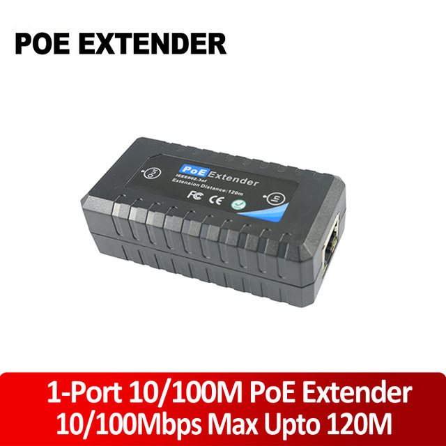 Passiv 1 port poe ieee 802.3af ethernet extender / repeater til cctv ip kameraer ca. 120 meter (max) under standard cat 5 kabel