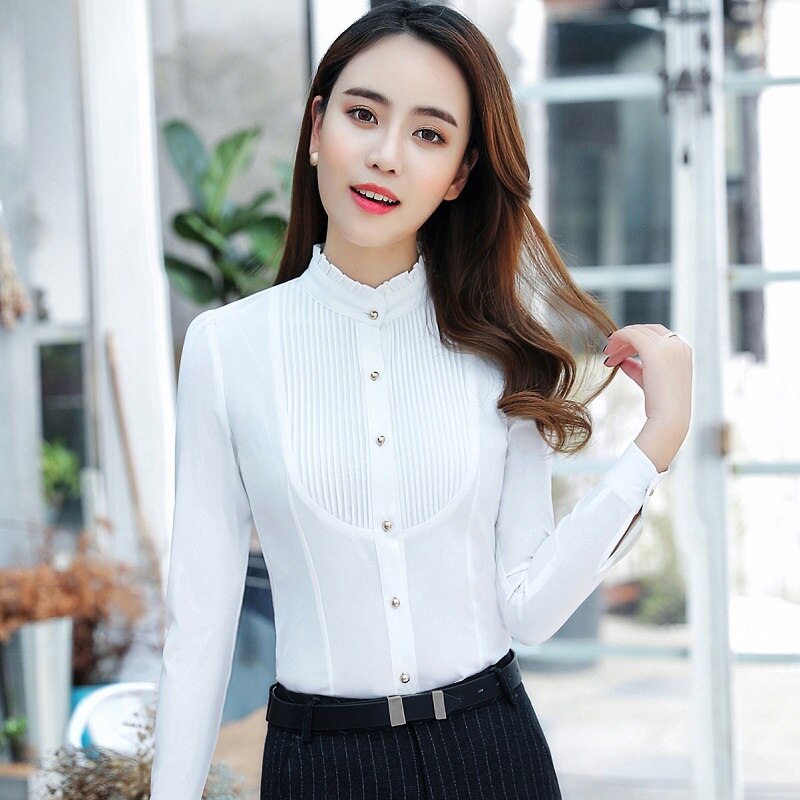 Camisas ACRMRAC para mujer, camisa de verano de estilo, camisa blanca de manga larga con cuello levantado, color sólido, blusas y camisa Formal de negocios OL