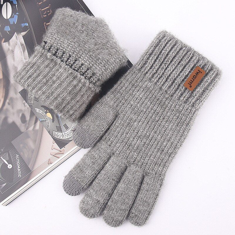 Touch Screen Gloves Men's Jacquard Plus Velvet Winter Thick Knitted Warm Woolen Gloves: A331C-13