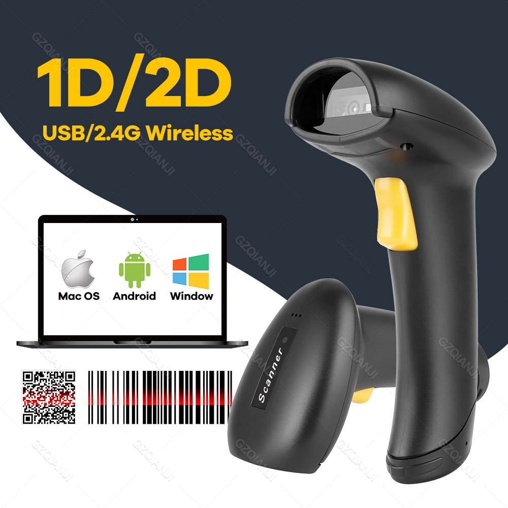 2D Handheld Wireless Barcode Scanner 2.4G 1D/2D QR Bar Code Reader PDF417 for Mobile IOS Android IPAD