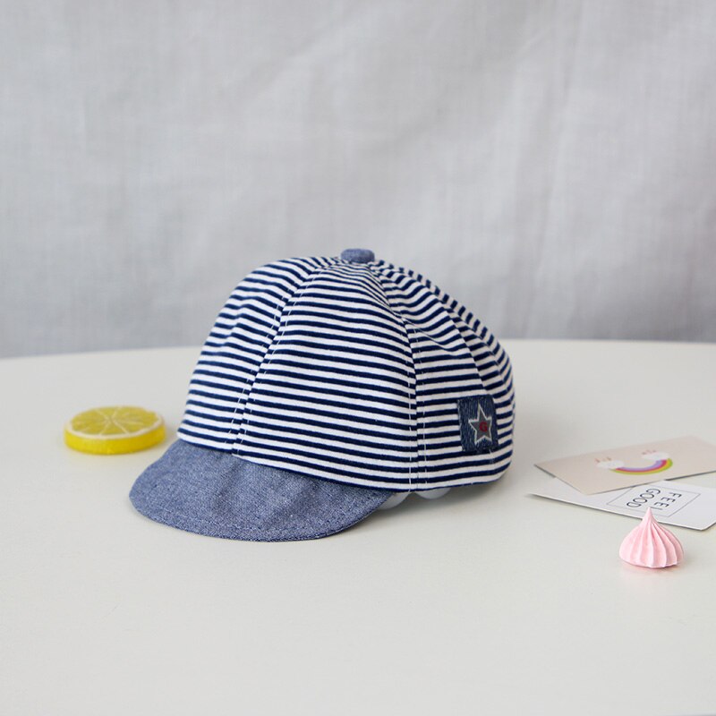 Chapeau d&#39;été en coton pour bébé, mignon, décontracté, rayé, pour garçon et fille, couvre-chef doux, protection solaire: navy blue