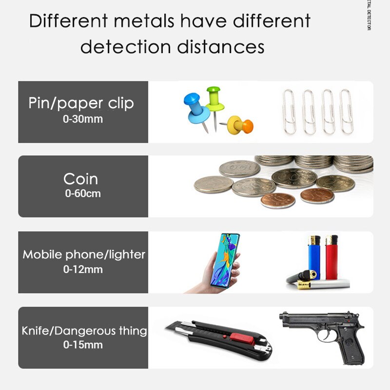 Detector de Metales portátil, varita de seguridad, escáner de Metal portátil con sensibilidad ajustable, alertas de luz de vibración de sonido