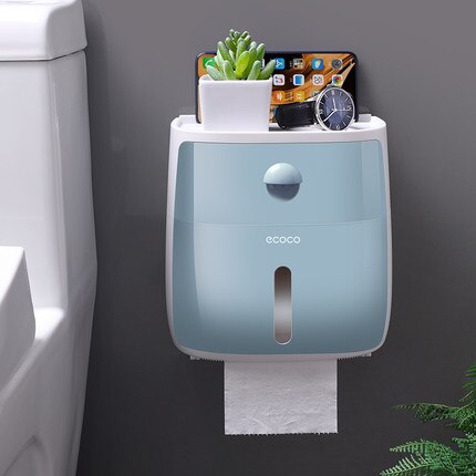 Vandtæt toiletpapirholder vægmonteret papirhåndklædeholder til køkken badeværelse toiletpapir opbevaringsboks toiletrulleholder: Blå