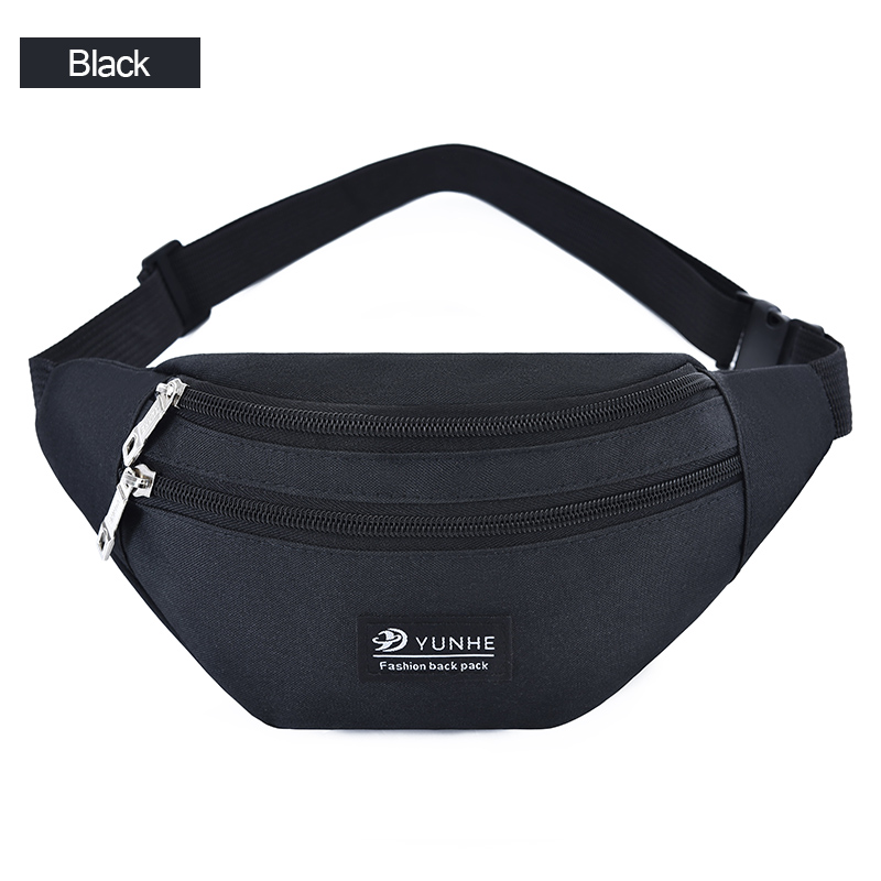 AIREEBAY Waist Bag Women Three Zipper Pocket Chest Handbag Unisex Fanny Pack Ladies Waist Pack Belly Bags Purse: A4157black