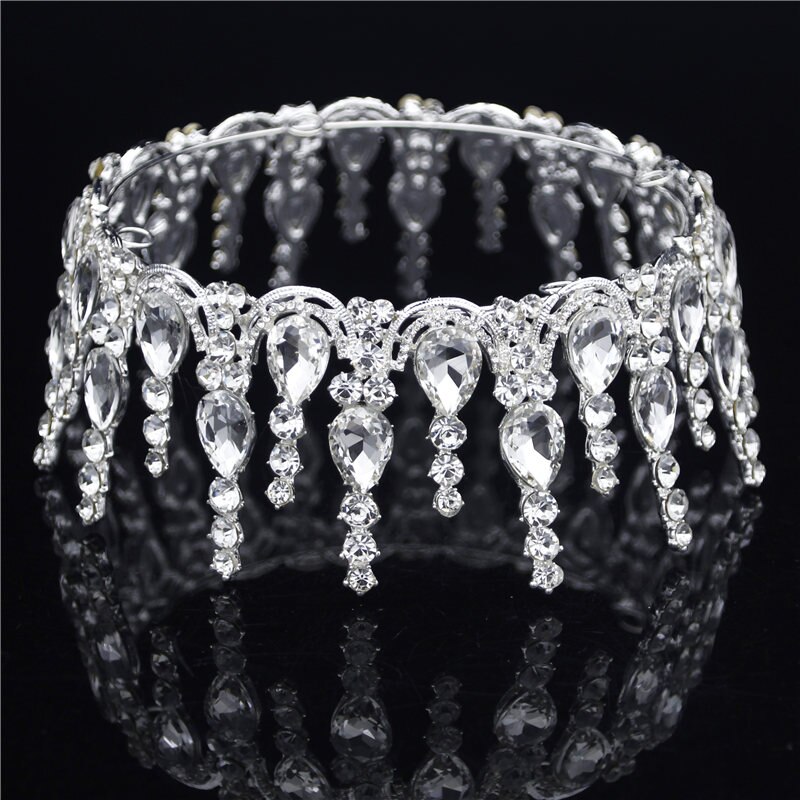 Wedding Tiara Crown - Round Rhinestone Bridal Headpiece - Gold & Silver Plated Zinc Alloy: Silver White