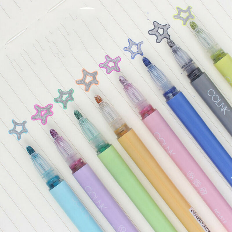 Dobbelt linje pen metallisk farve magiske konturpenne diy album highlighter markering penne til maling kontor skoleartikler