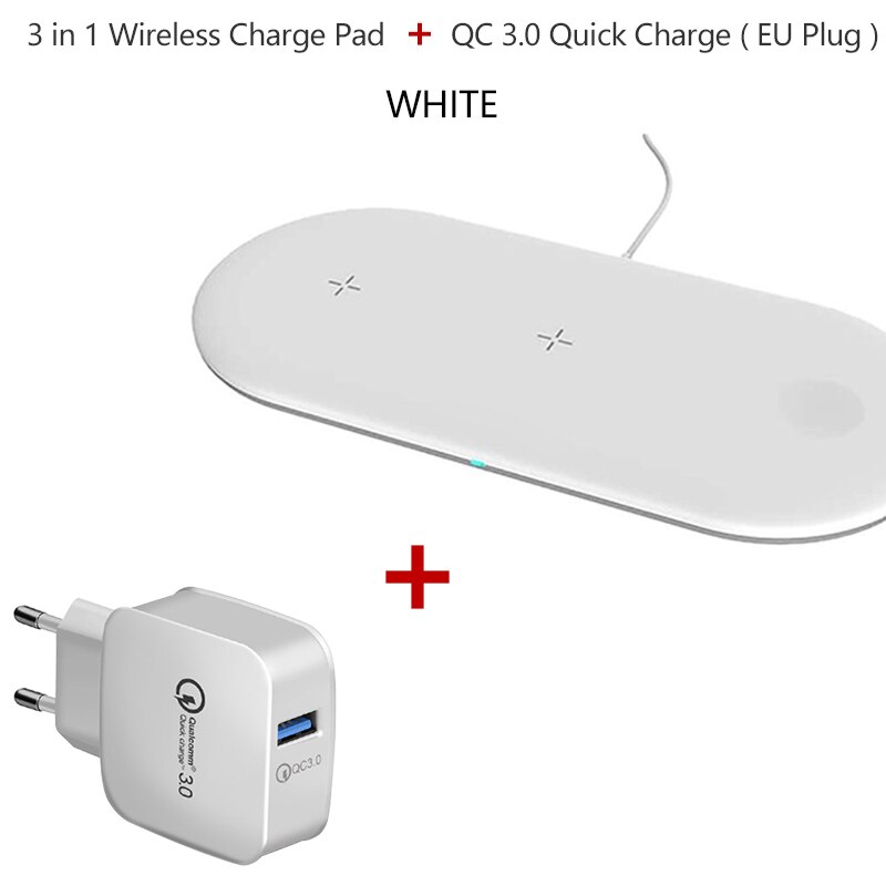 Qi Draadloze Opladen Pad 10W Quick Charge Voor Iphone 11 Pro Xs Max Usb Draadloze Horloge Oplader Voor Apple iwatch 2 3 4 5 Ipods Pro: QC3.0 Charge White