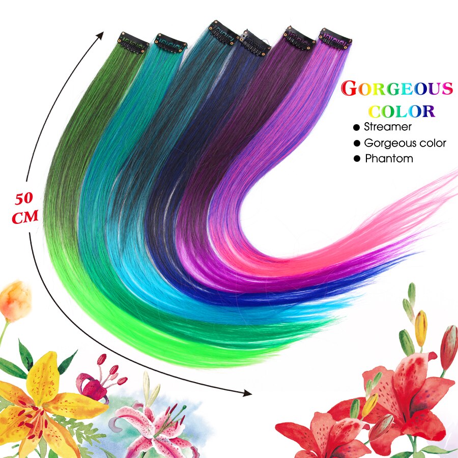 Alileader 12 Stks/partij Ombre Hair Extensions Clip In Een Haarstukjes Regenboog Synthetisch Clip Op Hair Extensions Roze Rood Grijs Blauw