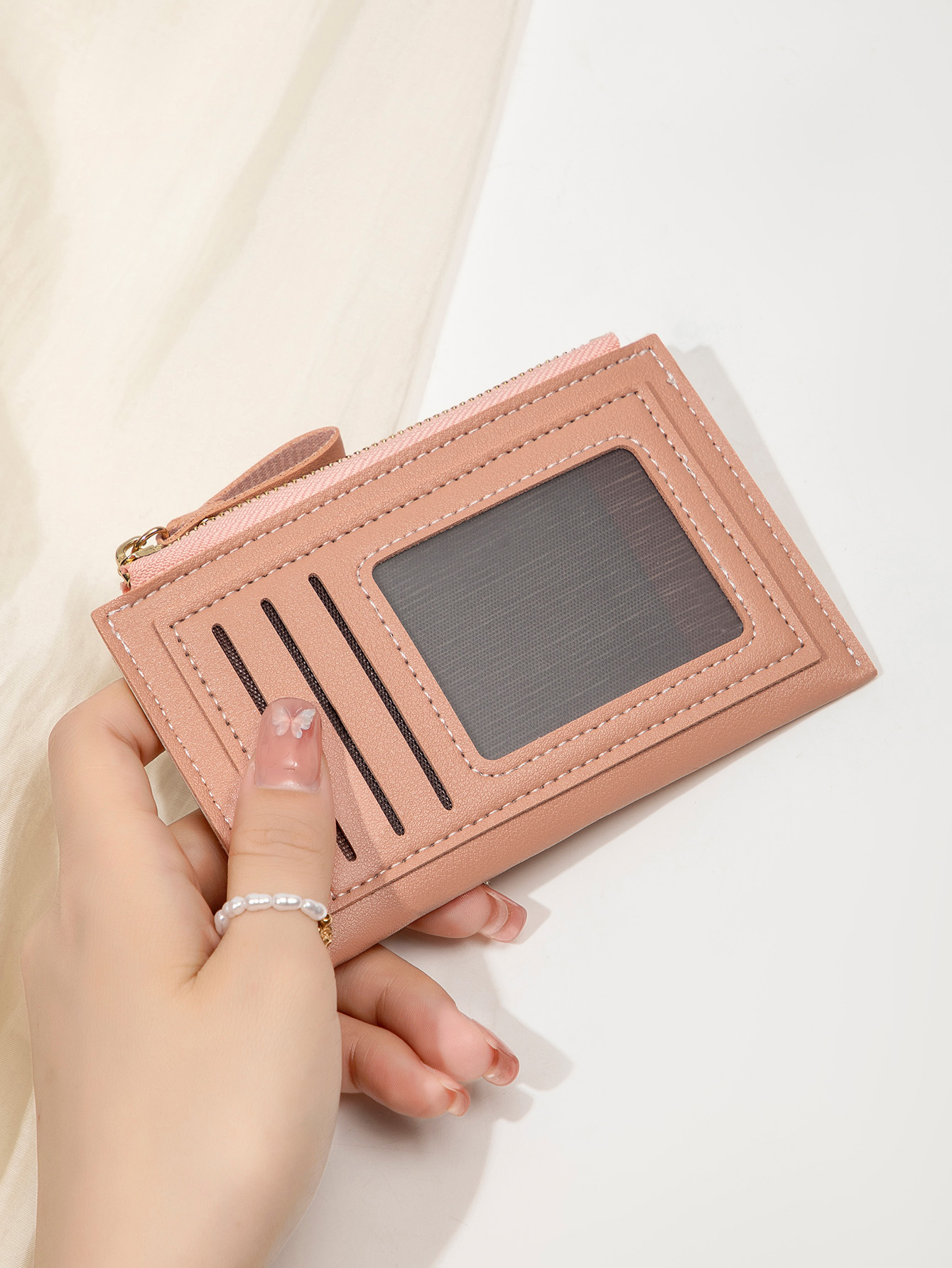 Minimalist ultra-thin coin wallet fashionable and portable PU leather wallet multifunctional credit card clip zipper card holder