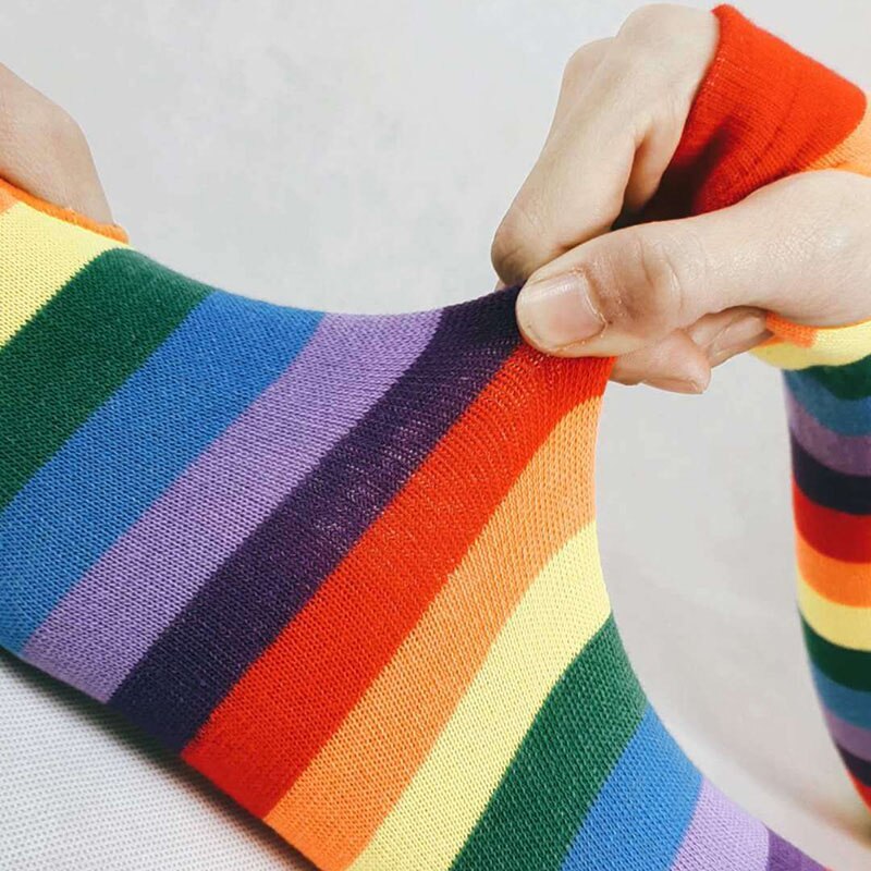 Cotton Fingerless Gloves Striped Pattern Arm Sleeves Anti-sunburn Elbow Length Cute Halloween Costume Rainbow Color