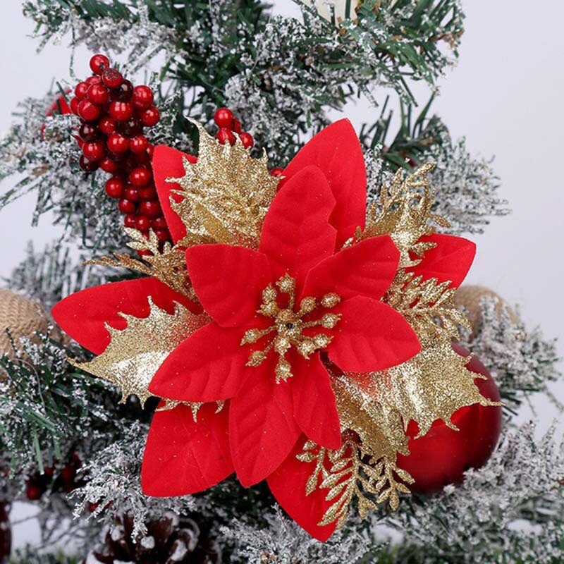 BalleenShiny Christmas Tree Decoration Flower 10pcs Christmas Flower Artificial Flower Perfect Decoration for Christmas Party