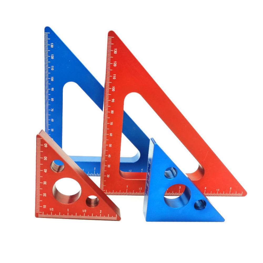 1Pc Aluminum Alloy 45 Degree Angle Ruler Metric Triangle Ruler Carpenter Workshop Blue/Red Small Big Woodworking Measuring Tool