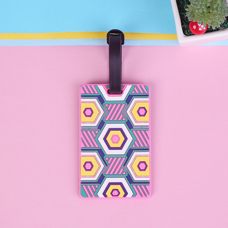 Litthing bagage carte Silicone nom étiquette volante Style National multicolore géométrique dessin animé étiquette volante pour bagages/valise: 2