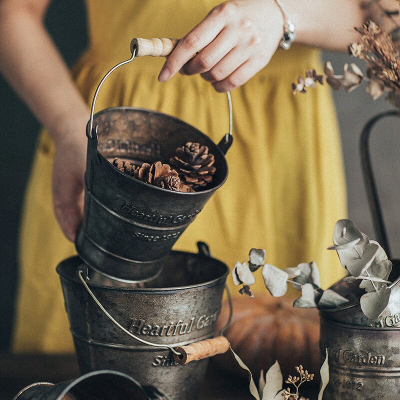 KINGLANG Amerikaanse Retro Oude Engels Afdrukken Smeedijzeren Bloem Vat Handgrepen Regeling Bloem Bloemisten