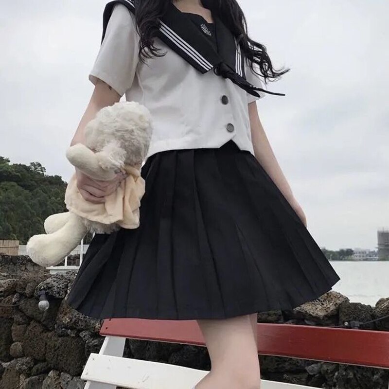 Summer Japan Style Women Girl Sailor Fuku Outfit Costume School uniforms Pleated Skirt JK Uniforms