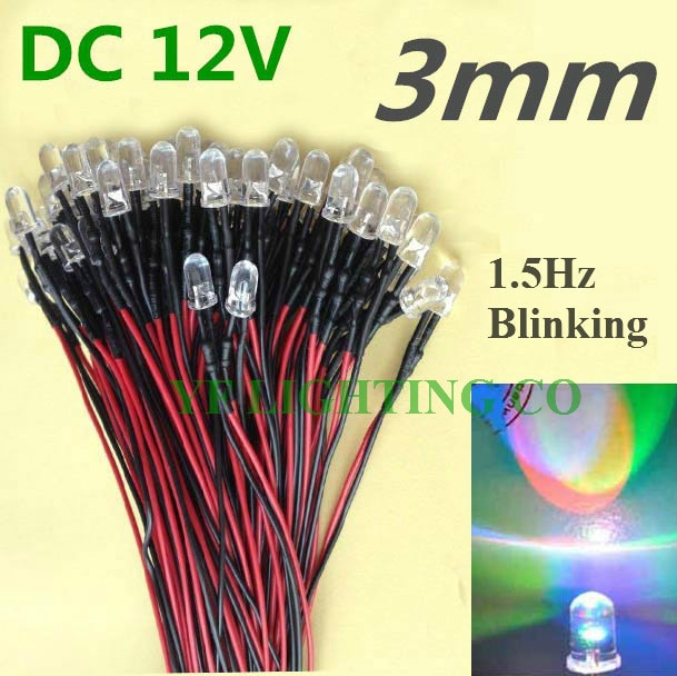 12V RGB color changing led 3mm Prewired LED 20cm Pre Wire cable leds(RGB fast flashing led)