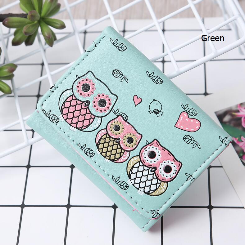 Women Wallets Cute Owl Lady Coin Purse Parent-child Style MoneyBags Clutch Cartoon Wallet Cards ID Holder Purses Burse Notecase: Short-Green