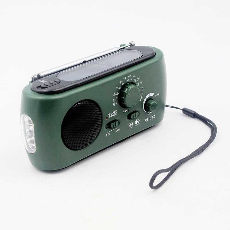 Radio Receiver Multifunction Am / Fm Dynamo Solar Radio Powerful Crank Generator Charger Green
