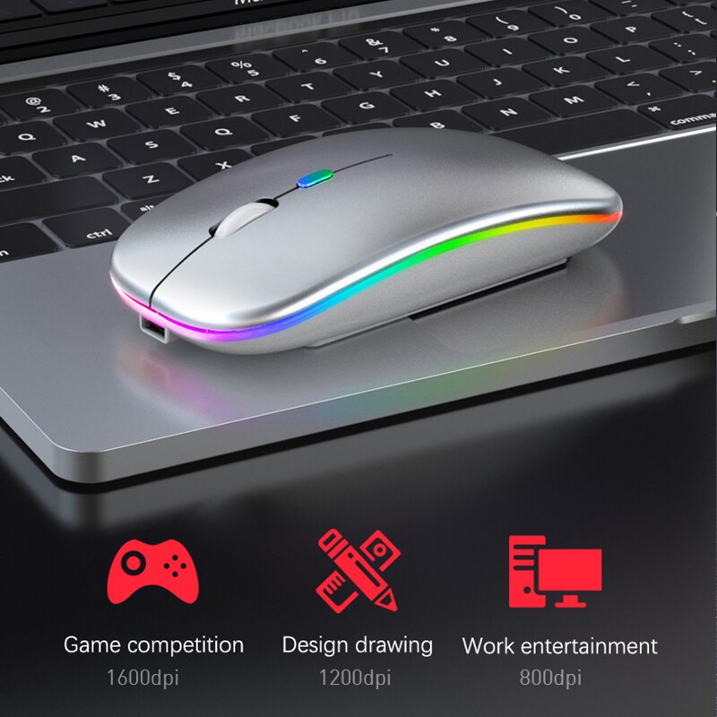 Bluetooth Wireless Mouse for PC Laptop IPad Tablet MacBook with RGB Backlight Ergonomic Silent USB Rechargeable Wireless Mice