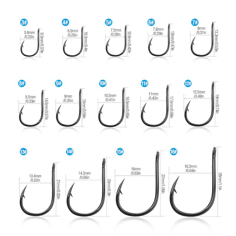 1 Box 50Pcs 3# - 16# Series High-carbon Steel Fishing Hook Barbed Single Circle Carp Hook Fishing Jig Hook Lure Bait Tackles