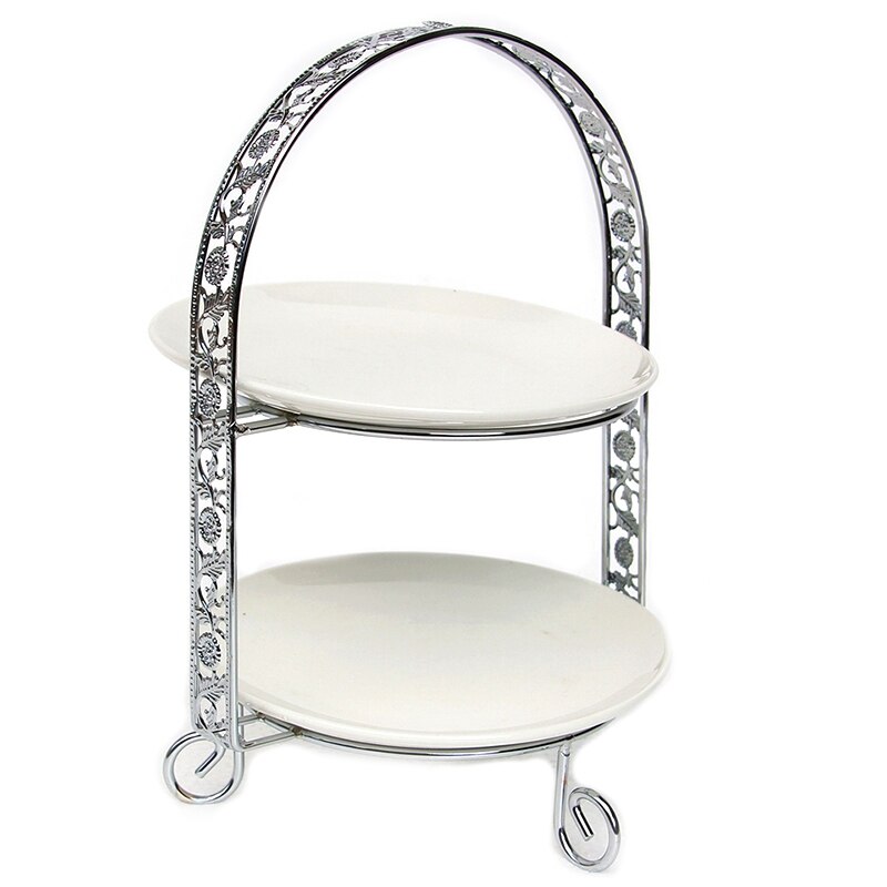Metal Cake Stand Double-Layer Arch-Shaped Golden Fruit Dessert Rack Wedding Birthday Party Decoration Cupcake Stand