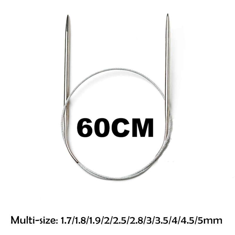 60cm Stainless Steel Circular Knitting Needles Weaving Sweater Scarf Yarn Extended Crochet Ring Needles Sewing Needlework Tools
