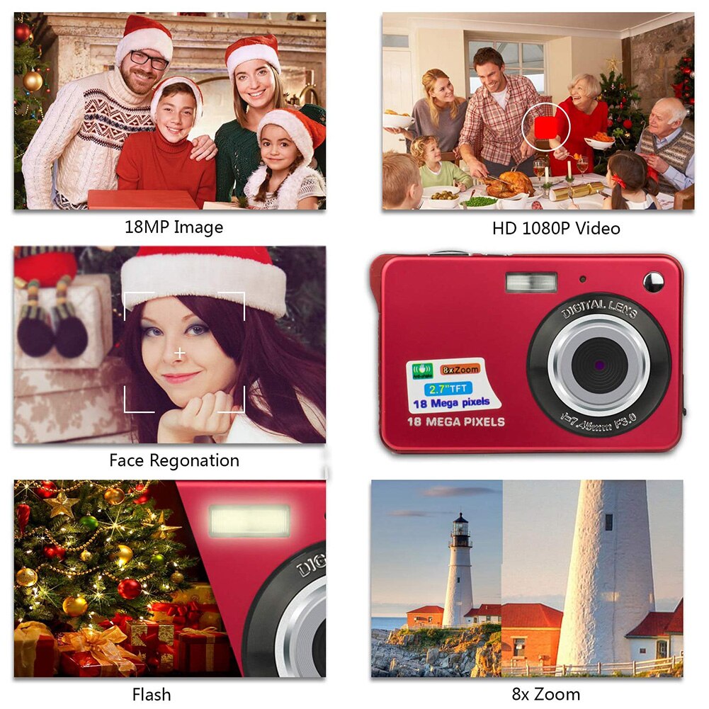 2.7 inch TFT LCD 18MP Digital Camera 8x Zoom Photo Video Camcorder (Red)