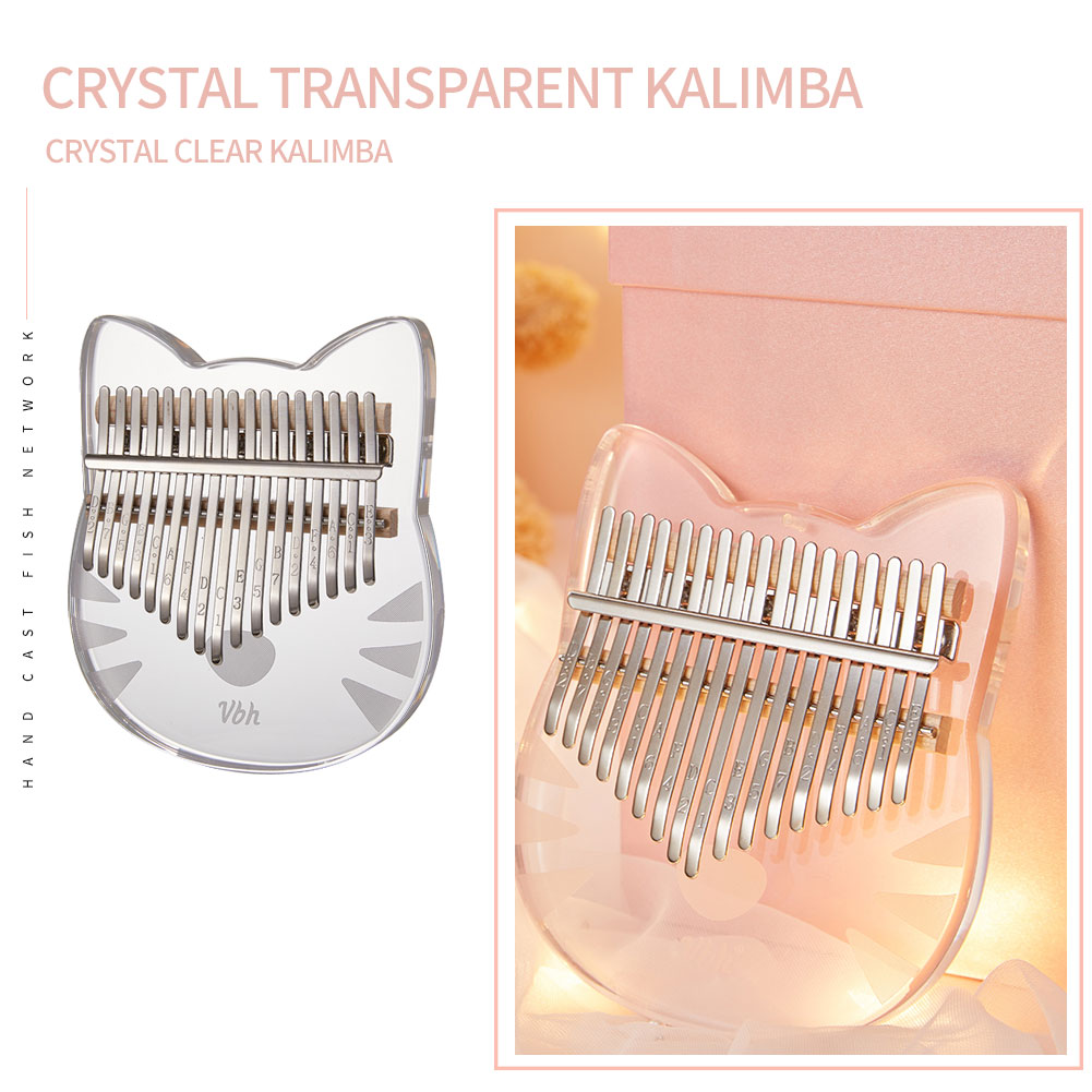 Nalu For Youth 17 key Kalimba Crystal Cat Shape Acrylic Thumb Piano Mbira Calimba Transparent Keyboard Musical EVA Piano Case
