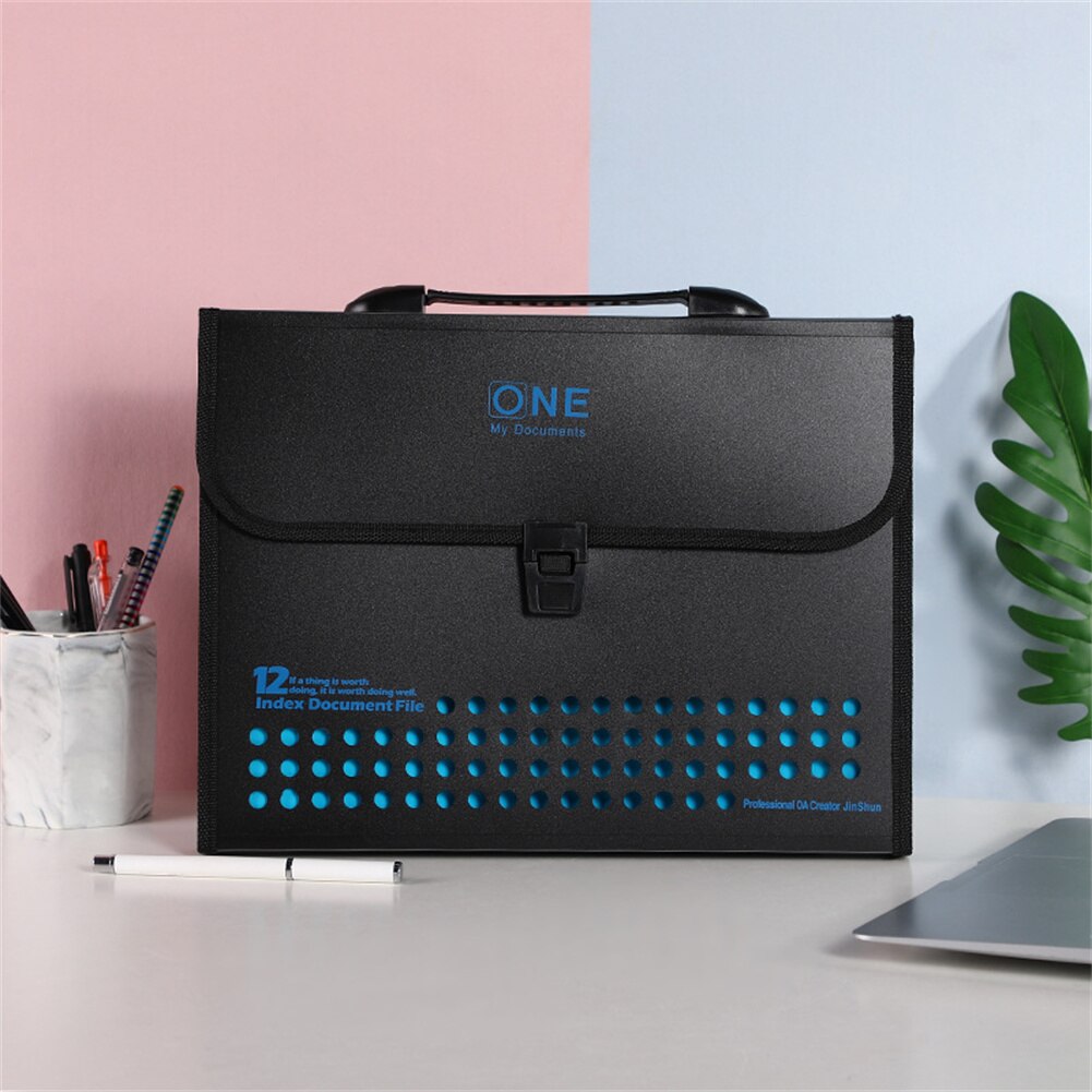 12 Pockets Accordion Expandable File Folder With Handles Portable A4/A5 Letter Size Business Office File Document Organizer PP: Blue