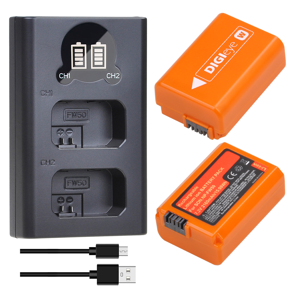 Np -fw50 npfw 50 np fw50 batteri + led dubbel laddare för sony alpha  a7 a7ii a7r a7 rii  a6000 a6300 a6400 a6500 rx10 rx10ii: 2 batterier 1 laddare