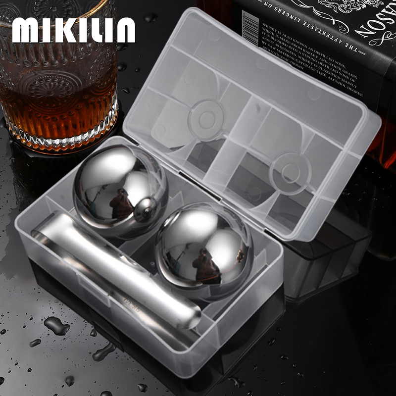 55mm Stainless Steel Ice Cubes Set Reusable Chilling Stones with Ice Tong Whiskey Cooler Wine Cooling Metal Ice Balls Bar Tools