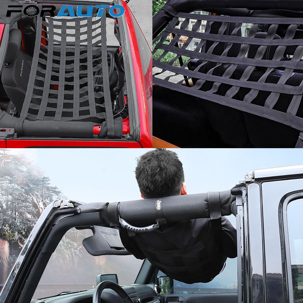 Black Heavy Duty Cargo Net Cover For Jeep Wrangler TJ JK 07-18 Multifunctional Top Roof Storage Hammock Bed Rest Network Cover