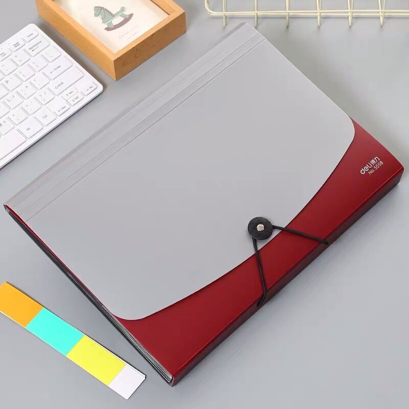 12 lag  a4 flerlags skrivebordsmappe ekspanderende taske papir papir opbevaring organisator sag skole kontor papirvarer: Vintage rød