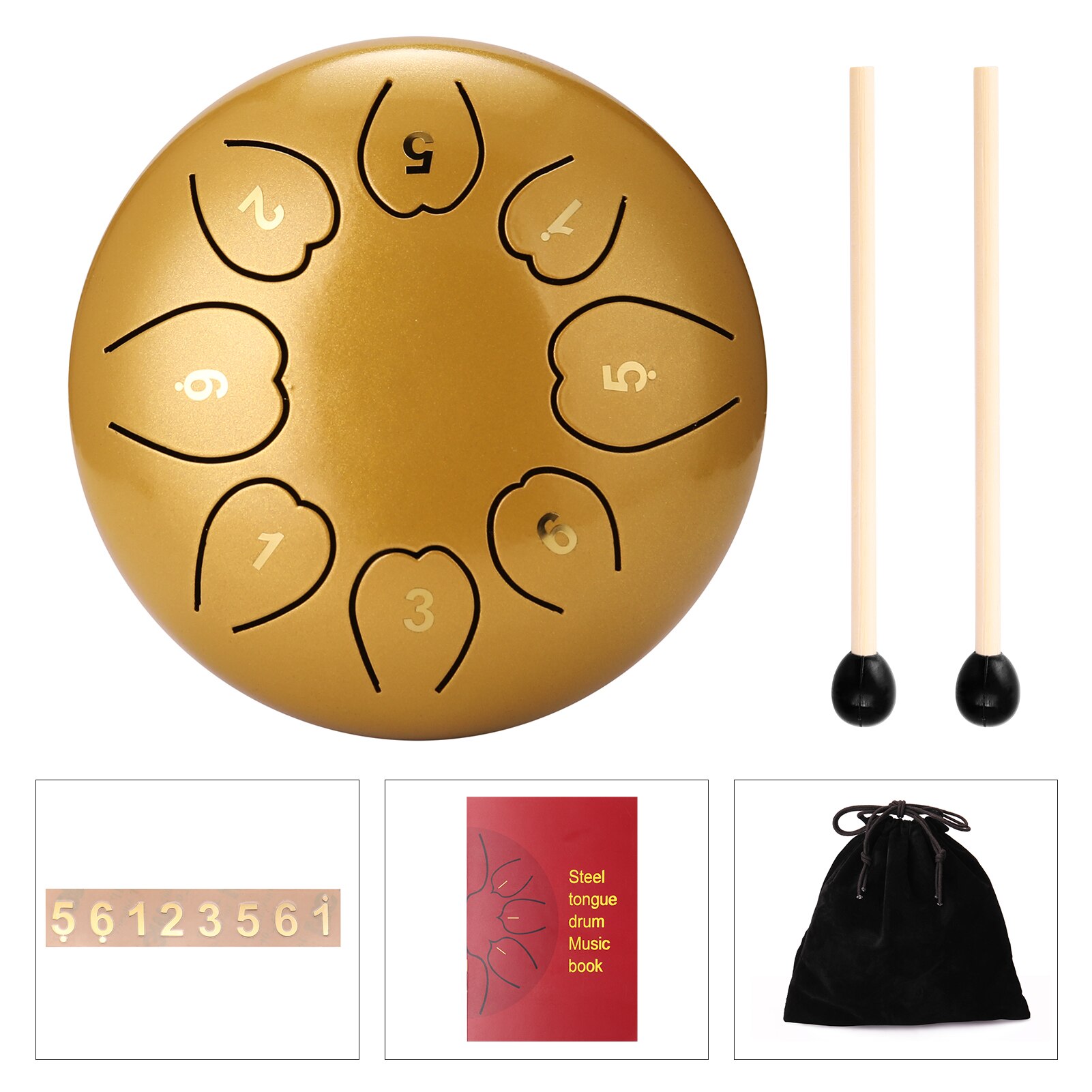 Tambor de lengua de acero de 6 pulgadas y 8 tonos, Mini tambores de mano con baquetas, instrumentos musicales de percusión, recién llegados: Gold