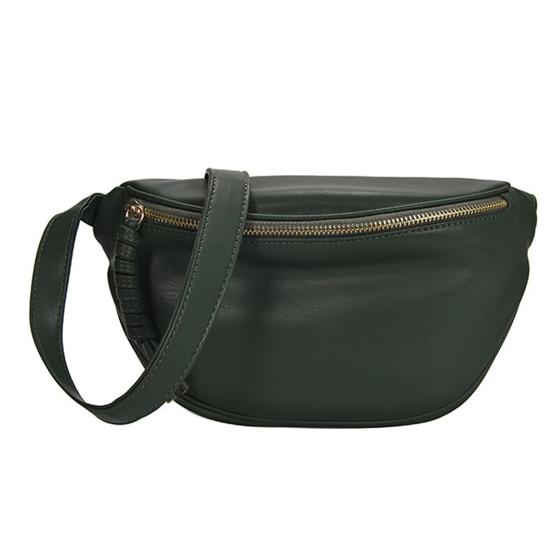 Women Waist Bag Fanny Pack Large Capacity Crossbody Chest Bags Banana Pack PU Leather Ladies Belt Bag Waist Pack: Green