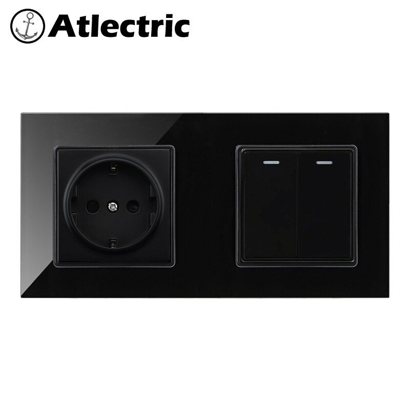 Atlectric DE EU Standard Plug Socket Light Switch Button Switch Power Lamp Light Double Socket Wall Outlet 172mm*86mm