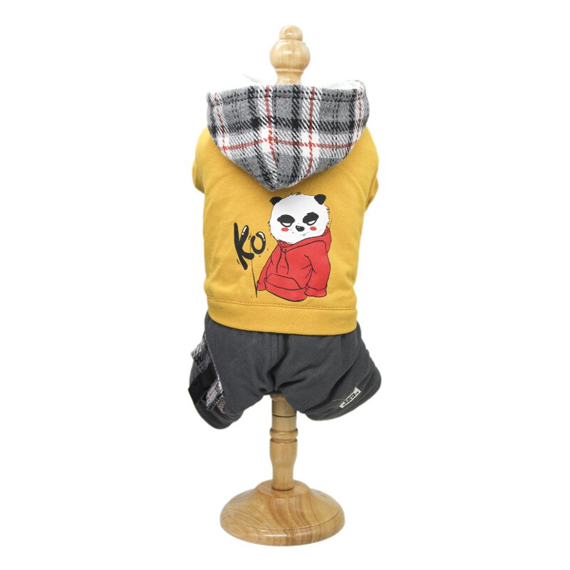Panda Nette Süße Tiere Druck Herbst und Winter Baumwolle Super warm gepolstert Karikatur Grau Gelb Farben Overall für Hund: Gelb / S