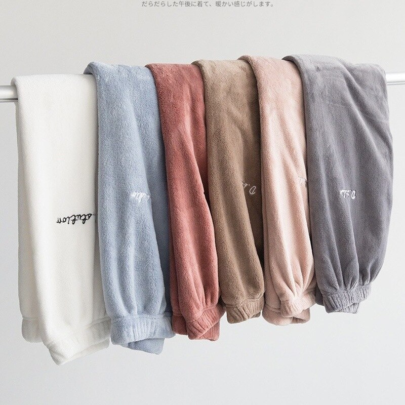 Pyjama en molleton de corail pour femmes, pantalon chauffant thermique, ample, Simple, Chic, loisirs, fourrure, , automne et hiver