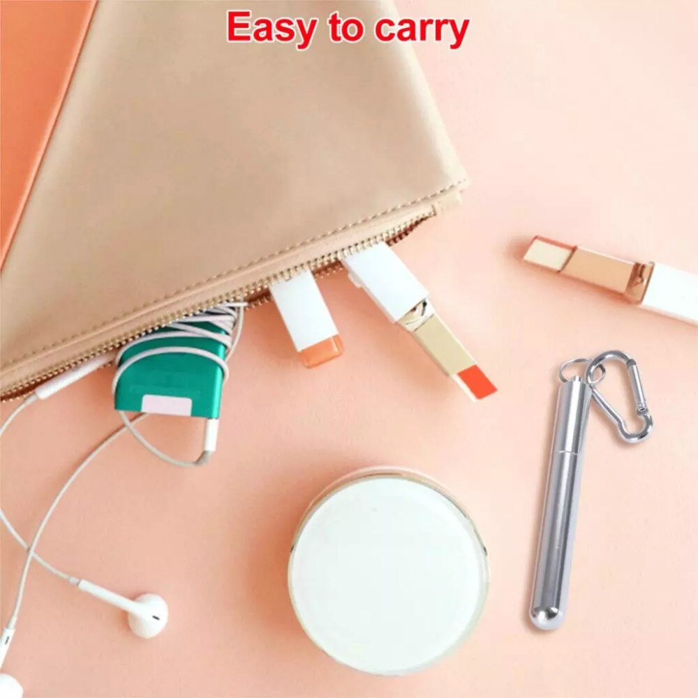 Paille télescopique en acier inoxydable, pliable et réutilisable, Portable, avec étui et brosse pour voyage en plein air
