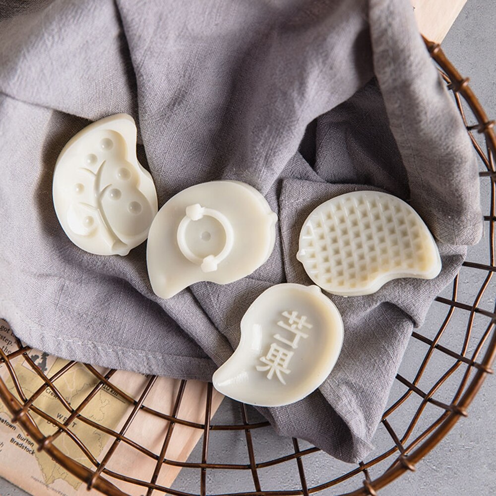 Moon Cake Decorating Tools Oriental Pastry Leaf Mango Shaped Mooncake Mold Hand Pressure Fondant Pastry Baking Tool 4pcs Set