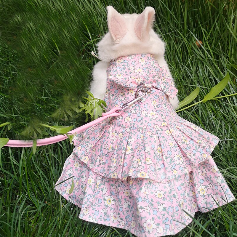 Cute Bunny Pet Vest Rabbit Clothes Dress Harness Supplies Bunny Clothes Accessories Clothes Dress Strap Harness For Rabbit: Pink / M